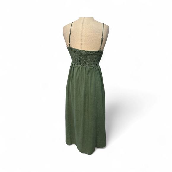 Anthropologie CUT OUT MOSS GREEN COTTON MAXI DRESS SZ M - Picture 2 of 3